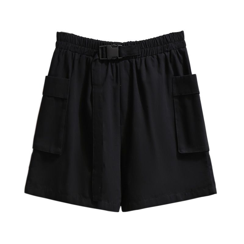 (Black)New 2021 Ladies Summer Plus Size Sports Shorts For Women Large Loose Casual Wide Leg Black Pocket Shorts 3XL 4XL 5XL 6XL 7XL SAB