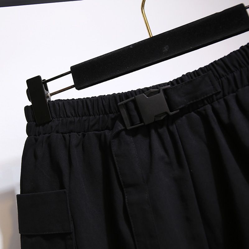 (Black)New 2021 Ladies Summer Plus Size Sports Shorts For Women Large Loose Casual Wide Leg Black Pocket Shorts 3XL 4XL 5XL 6XL 7XL SAB