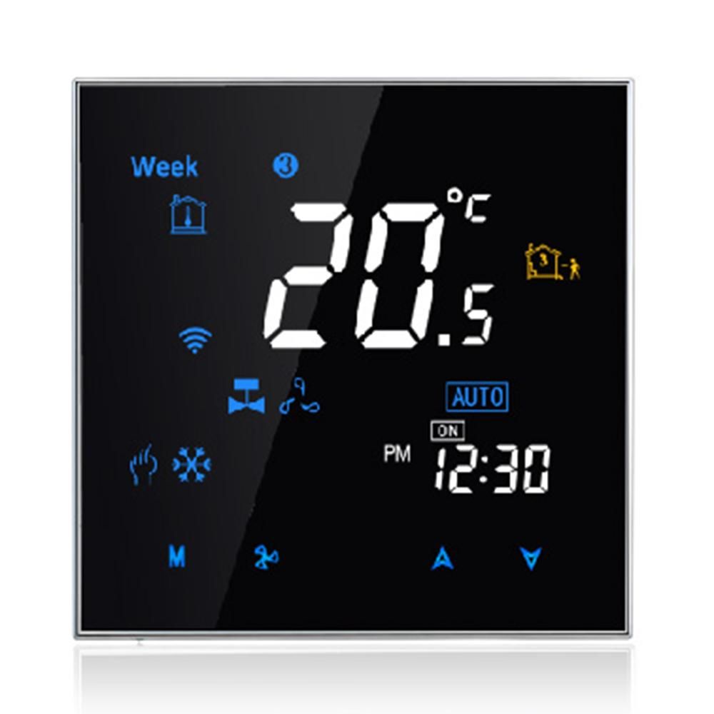 Four Pipe Wifi Voice Intelligent Room Thermostat Digital Programmable Temperature Controller for Air Conditioner (BAC-3000ELW, Black)