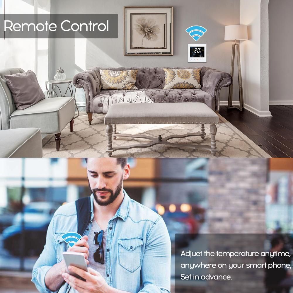 Four Pipe Wifi Voice Intelligent Room Thermostat Digital Programmable Temperature Controller for Air Conditioner (BAC-3000ELW, Black)