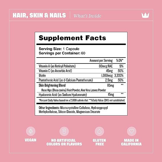 Hair Skin & Nails With Biotin, Hyaluronic Acid - 60 Capsules