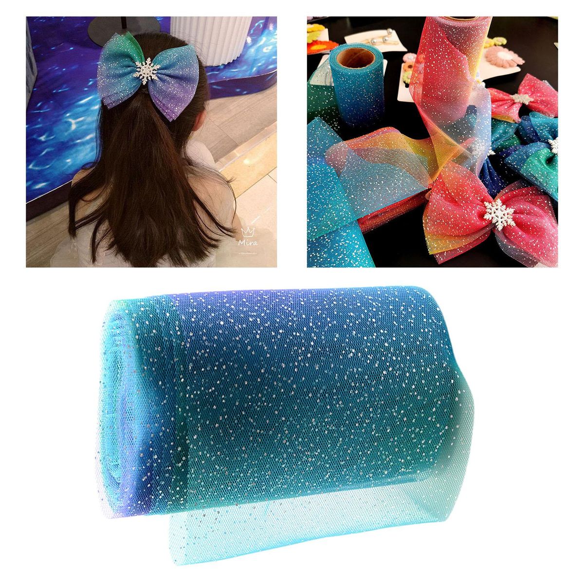 Glitter Tulle Roll Ribbon Trims Roll DIY Hair Bow Sewing Blue