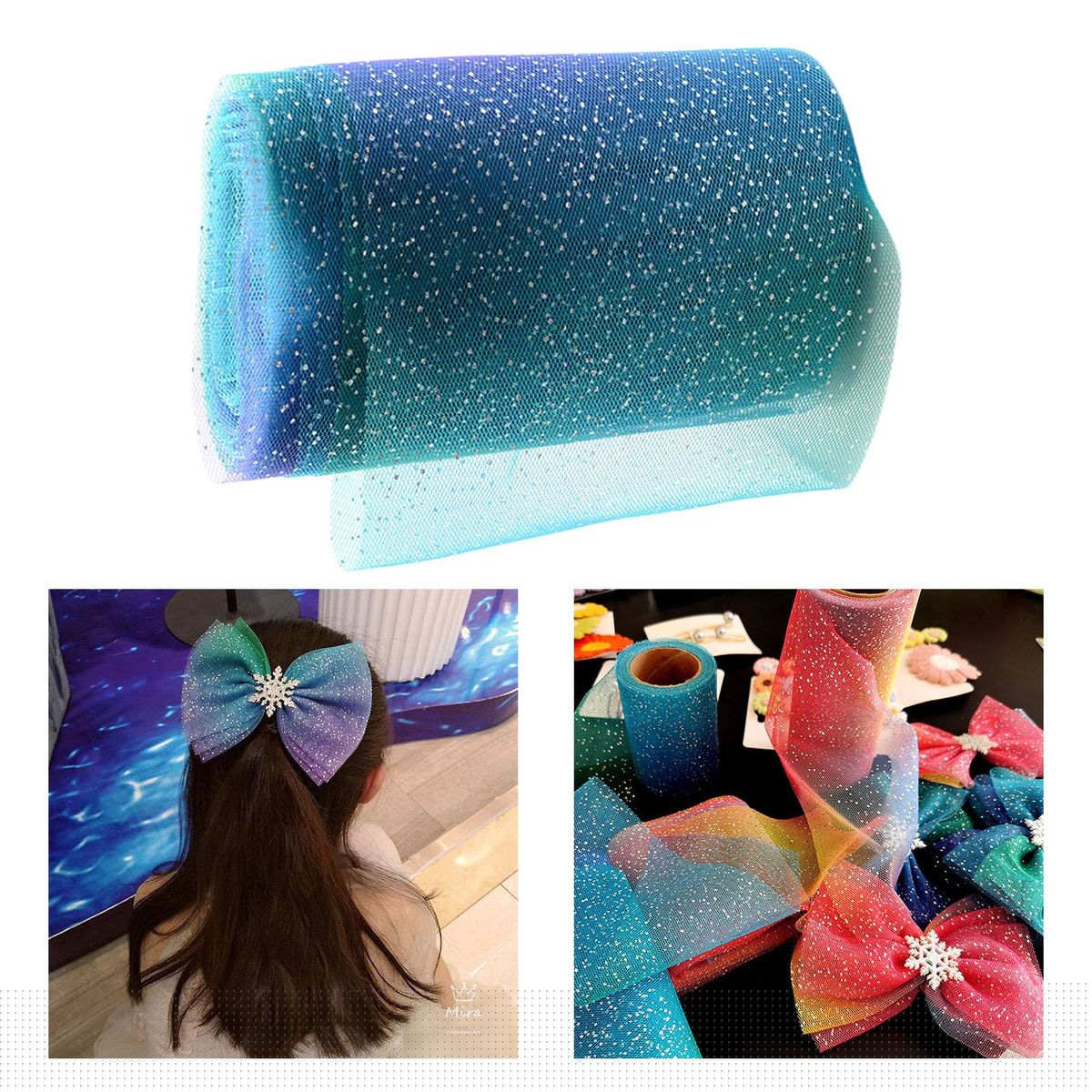 Glitter Tulle Roll Ribbon Trims Roll DIY Hair Bow Sewing Blue