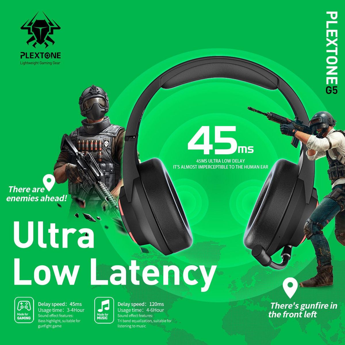 PLEXTONE G5 Gaming ANC Headset Foldable Wireless 45ms Low Latency with mic Noise Cancelling Earphone for Esports BT5.1