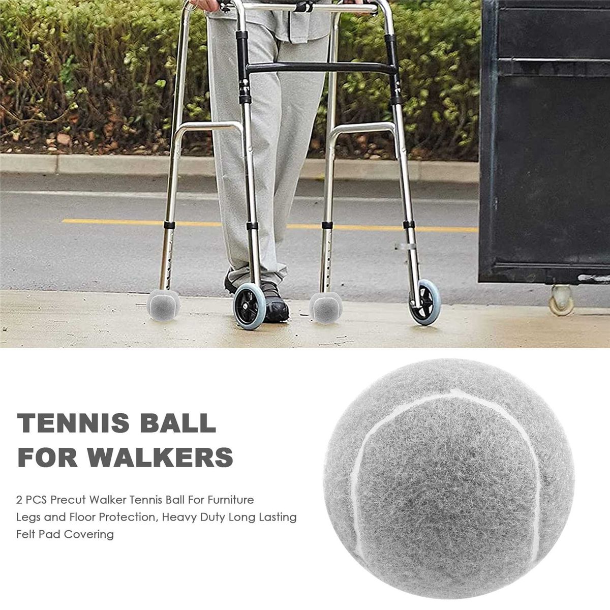 2 PCS Precut Walker Tennis Ball for Furniture Legs and Floor