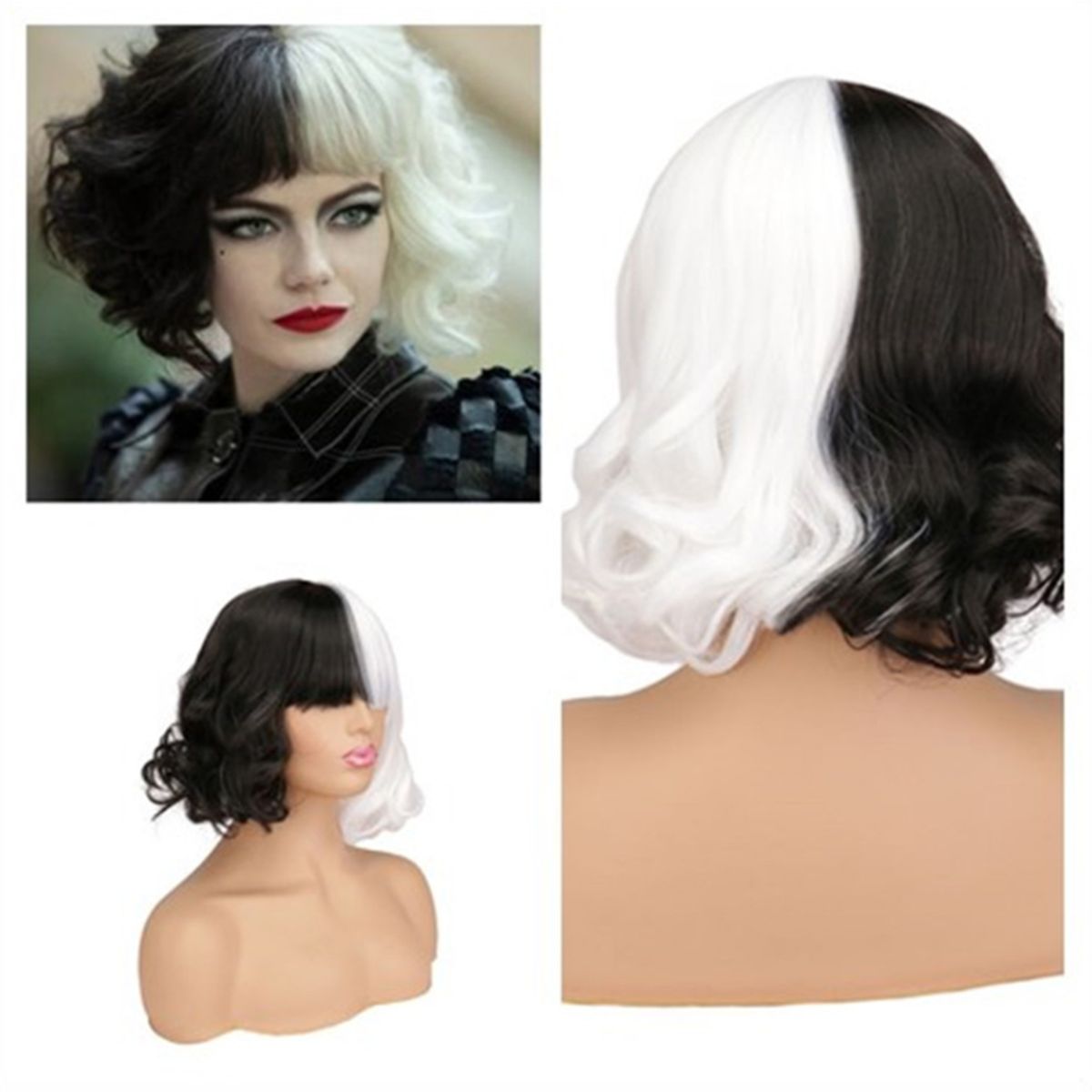 Black And White Wig Short Wavy Synthetic Wigs Short Wavy