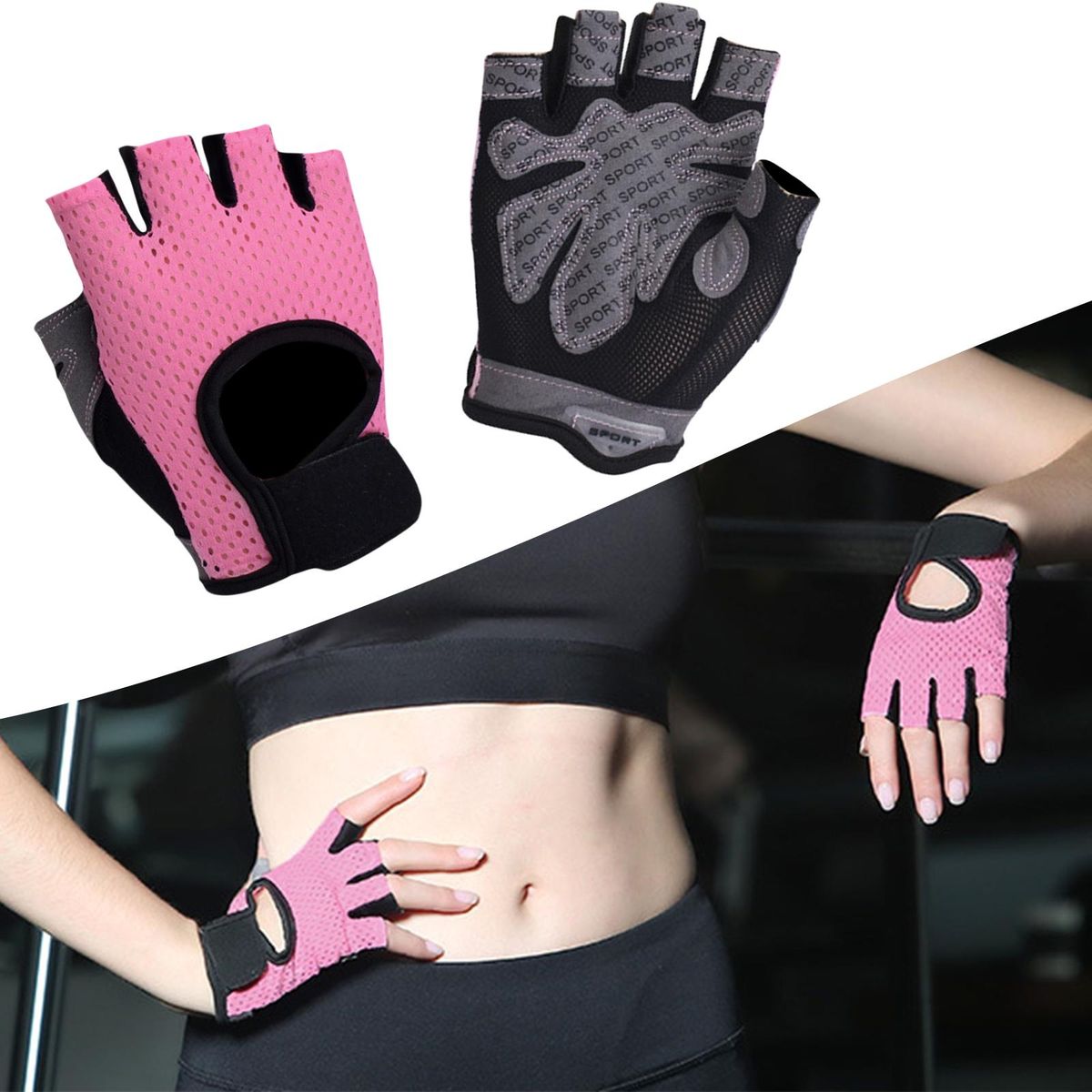 Workout  Half Finger Gym Exercise  Men And Women Pink M