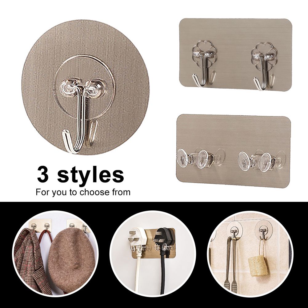 Traceless Sticky Bathroom Towel Kitchen Utensil Hook-Silver