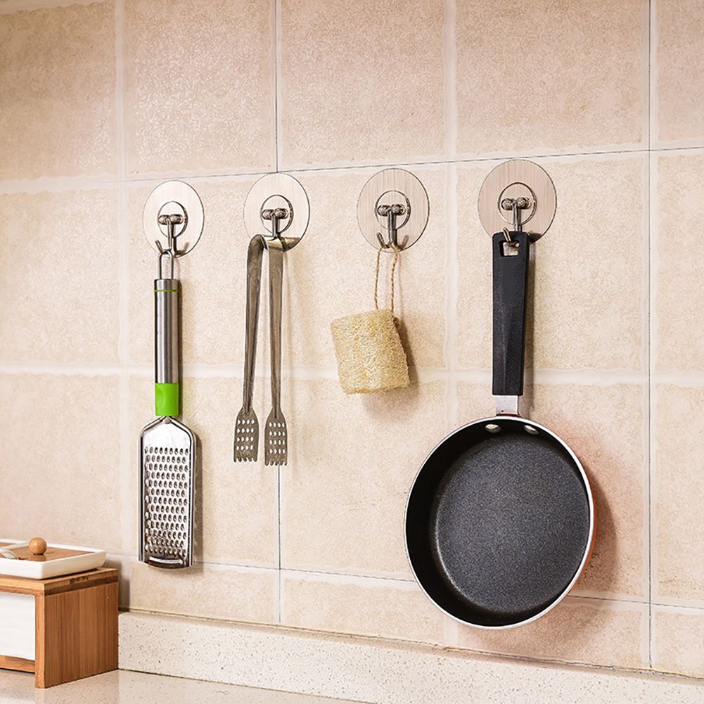 Traceless Sticky Bathroom Towel Kitchen Utensil Hook-Silver