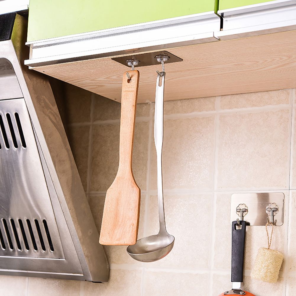Traceless Sticky Bathroom Towel Kitchen Utensil Hook-Silver