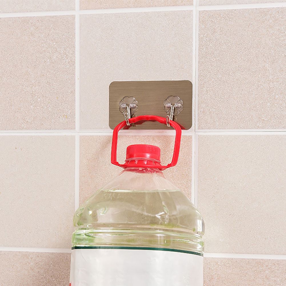 Traceless Sticky Bathroom Towel Kitchen Utensil Hook-Silver
