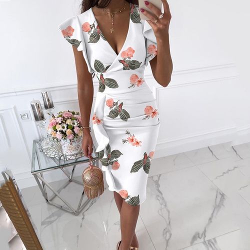 2021 New Elegant Sexy Deep V-Neck Women Party Dress Fashion Butterfly Sleeve Patchwork Femme Ball Dress Ladies Bodycon Vestido