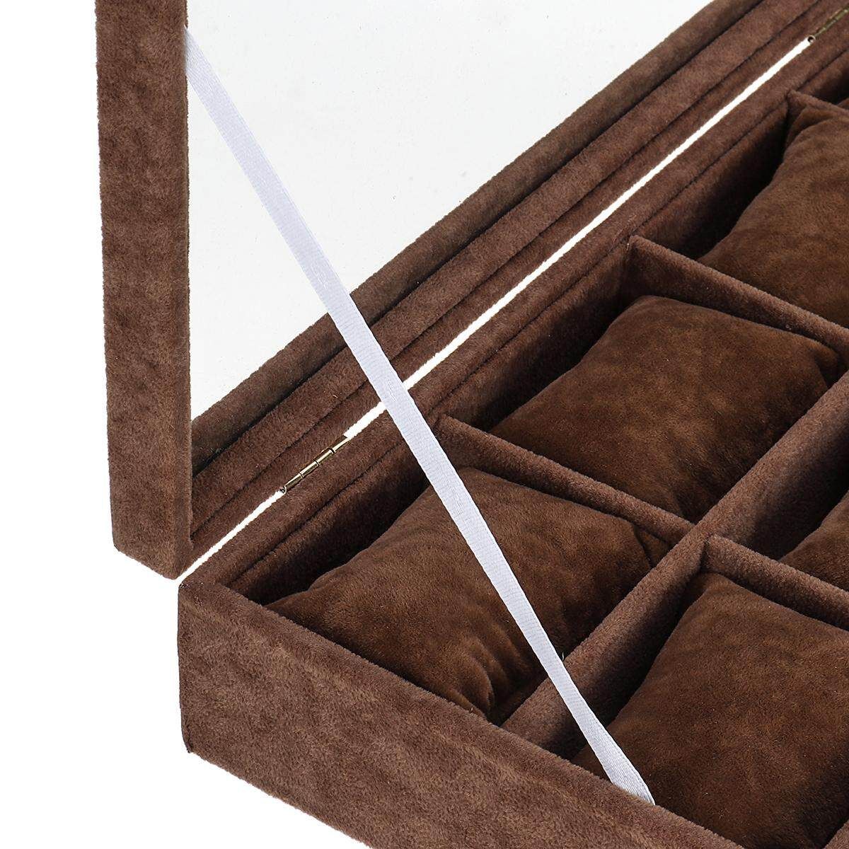 12 Grids Jewelry Storage Box Watch Display PU Leather Watch Case Organizer 35cm*24cm*7cm Coffee