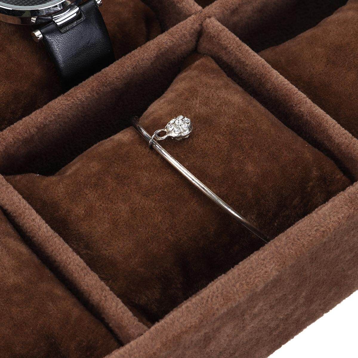 12 Grids Jewelry Storage Box Watch Display PU Leather Watch Case Organizer 35cm*24cm*7cm Coffee