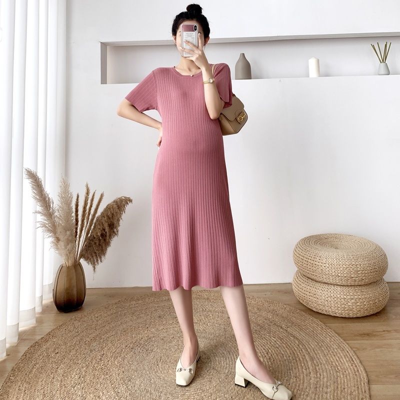 Knitted Pit Strip Ice Silk Maternity Dress