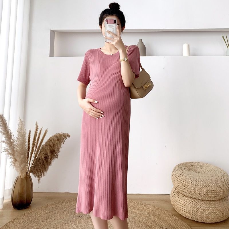 Knitted Pit Strip Ice Silk Maternity Dress