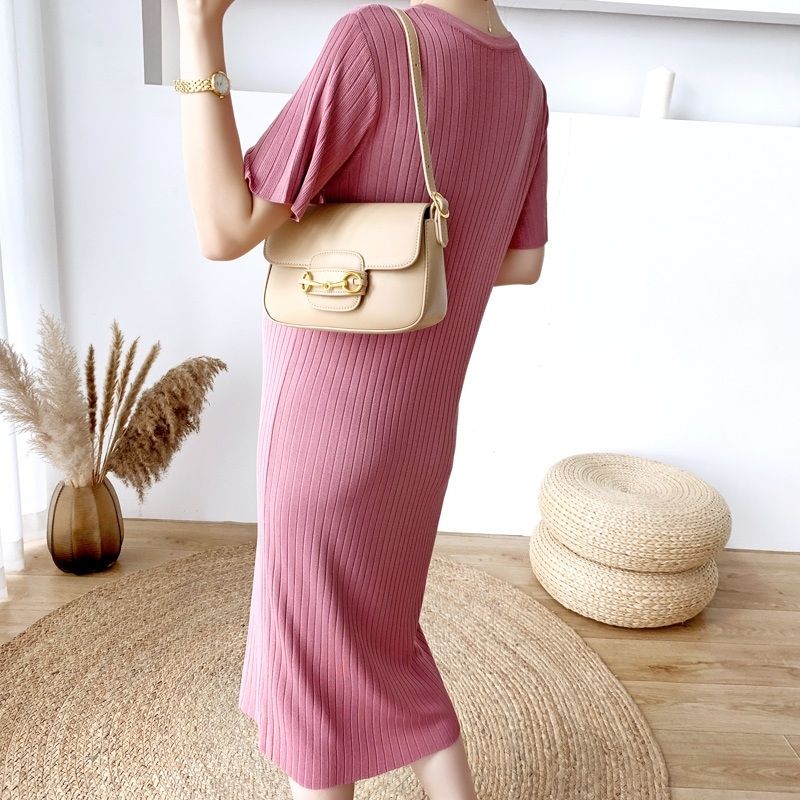 Knitted Pit Strip Ice Silk Maternity Dress
