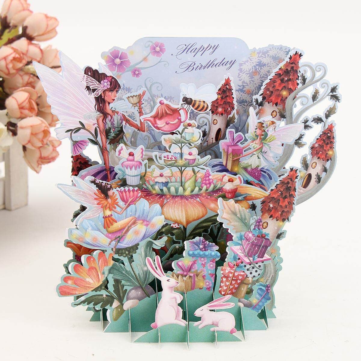 3D Up Flower Fairy Greeting Card Table Birthday Wedding Postcard Gift DIY