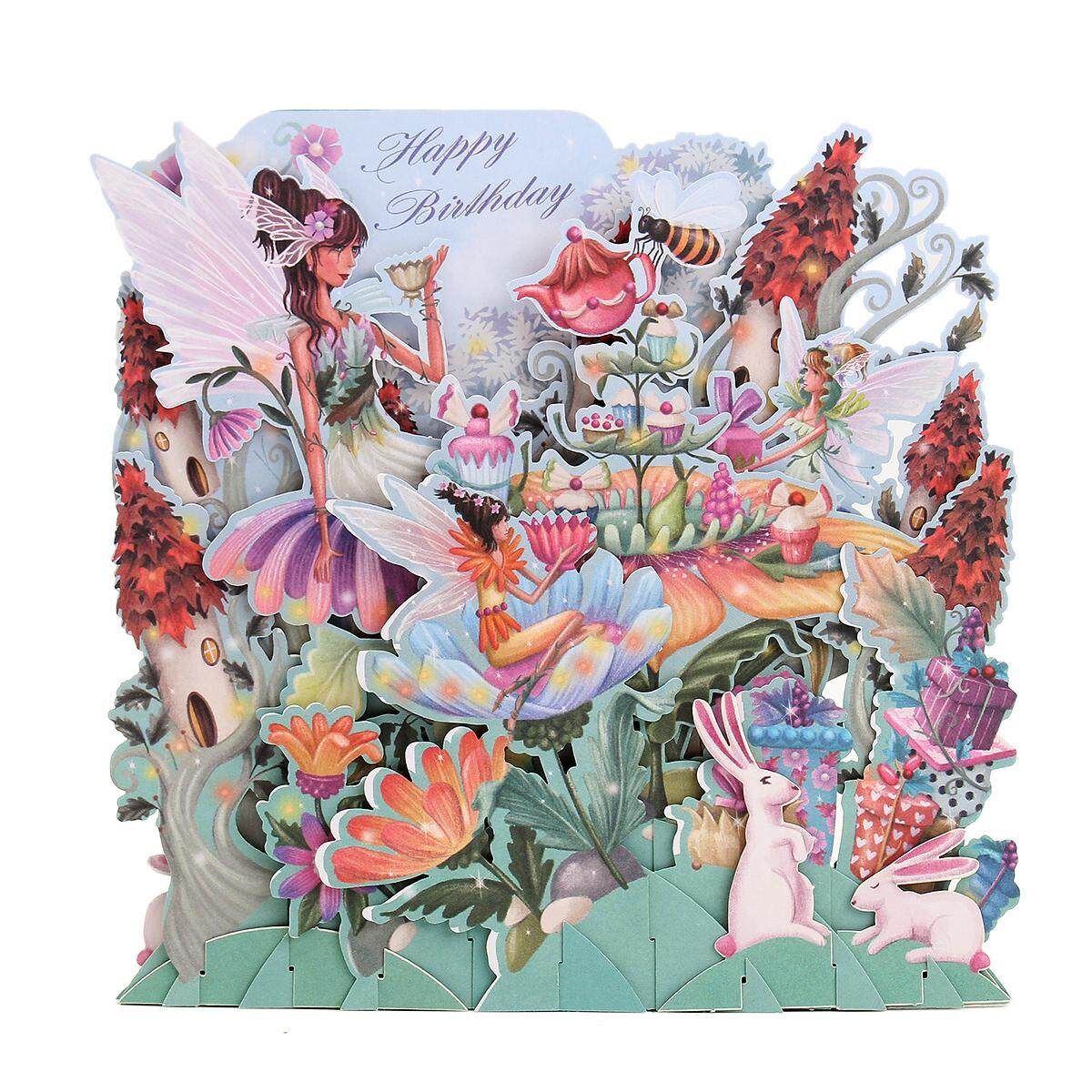 3D Up Flower Fairy Greeting Card Table Birthday Wedding Postcard Gift DIY