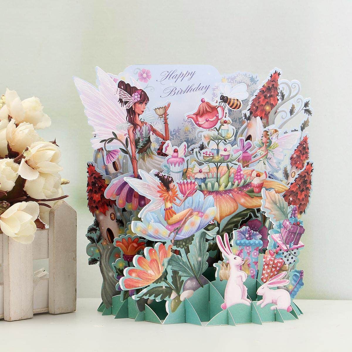 3D Up Flower Fairy Greeting Card Table Birthday Wedding Postcard Gift DIY