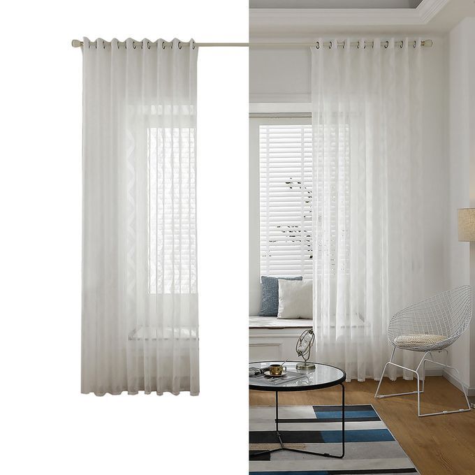 White Sheer Voile Window Curtain With Ring Top For Kitchen