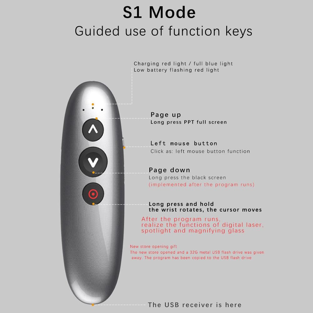 Noomya  2.4GHz Wireless Presenter Remote Controller Red Light Pen USB Control Pen For Mac Win 10 8 7 XP Projector PowerPoint PPT