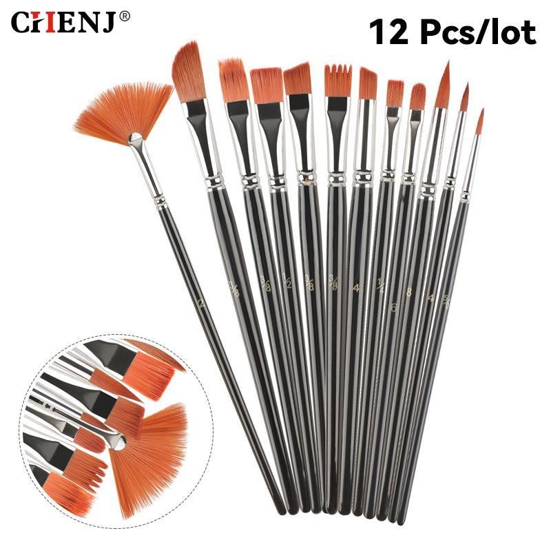 1set Nylon Hair Wooden Handle Watercolor Paint Brush Pen Set Learning DIY Oil Acrylic Painting Art Paint Brushes Supplies