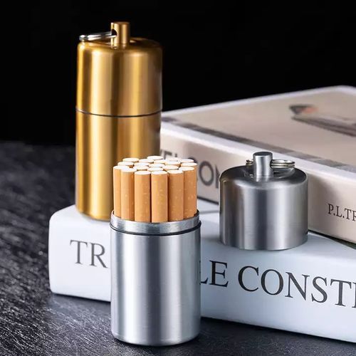 Portable Mini Metal Round Cigarette Case With Keychain