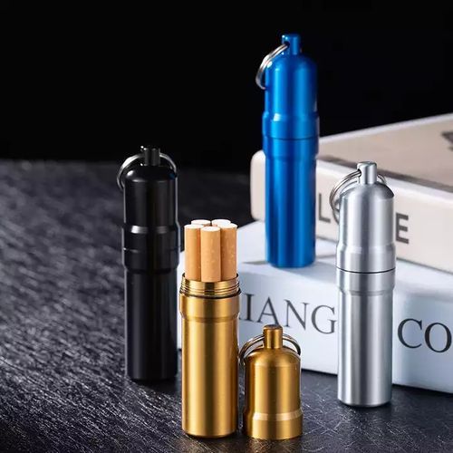 Portable Mini Metal Round Cigarette Case With Keychain