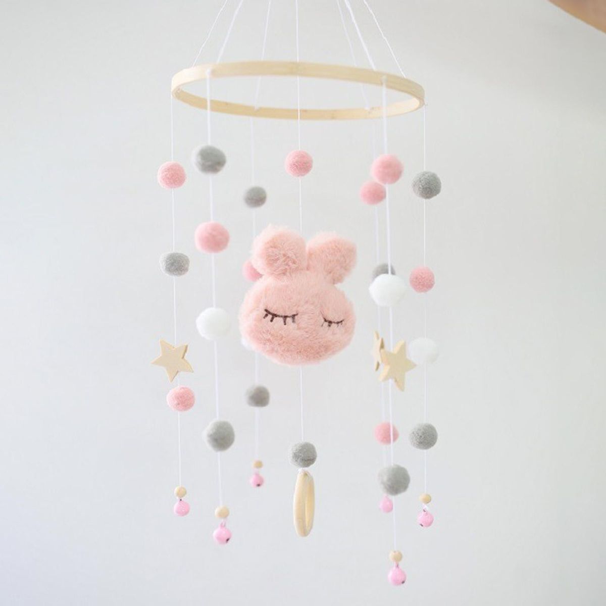 Mobile Wind Chime Rattle Toy Hanging Bed WOODen Pink