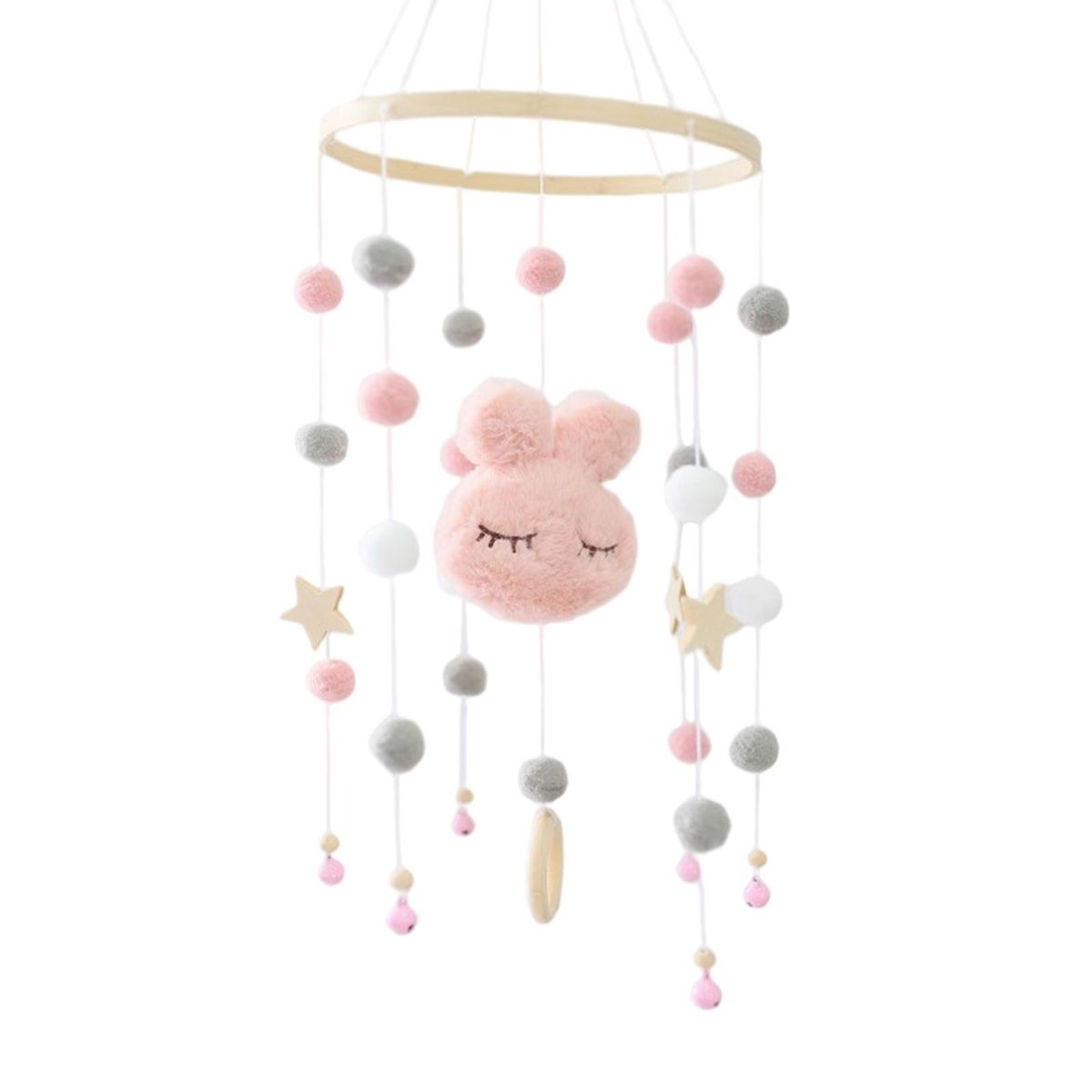 Mobile Wind Chime Rattle Toy Hanging Bed WOODen Pink