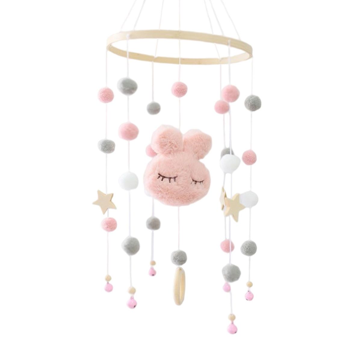 Mobile Wind Chime Rattle Toy Hanging Bed WOODen Pink