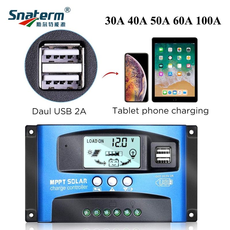 MPPT 100A 60A 50A 40A 30A Solar Solar Controller Dual USB LCD Display 12V 24V Solar Cell Panel Charger Regulator With Load