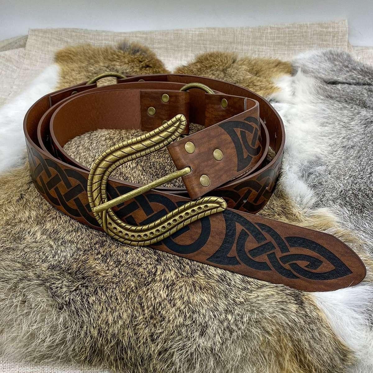 Nordic Embossed Buckle BeltRetro Medieval Faux Leather Belt for LARP Cosplay Costume Brown Snake Head