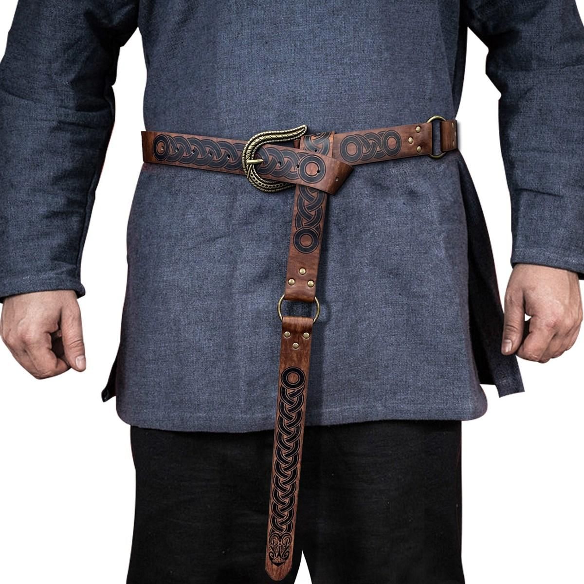 Nordic Embossed Buckle BeltRetro Medieval Faux Leather Belt for LARP Cosplay Costume Brown Snake Head