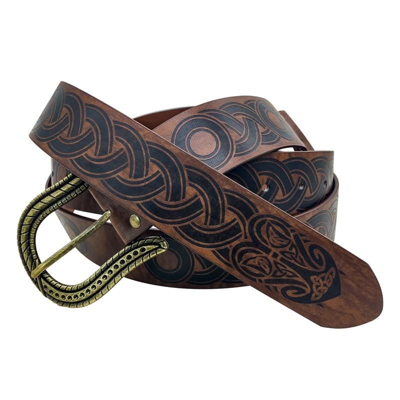 Nordic Embossed Buckle BeltRetro Medieval Faux Leather Belt for LARP Cosplay Costume Brown Snake Head