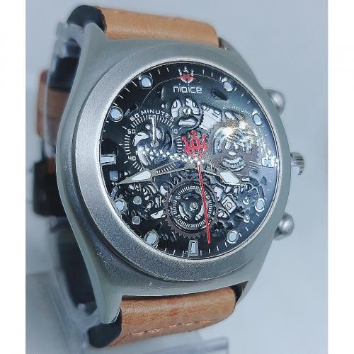 Men Brown Leather Wristwatch + Bracelets