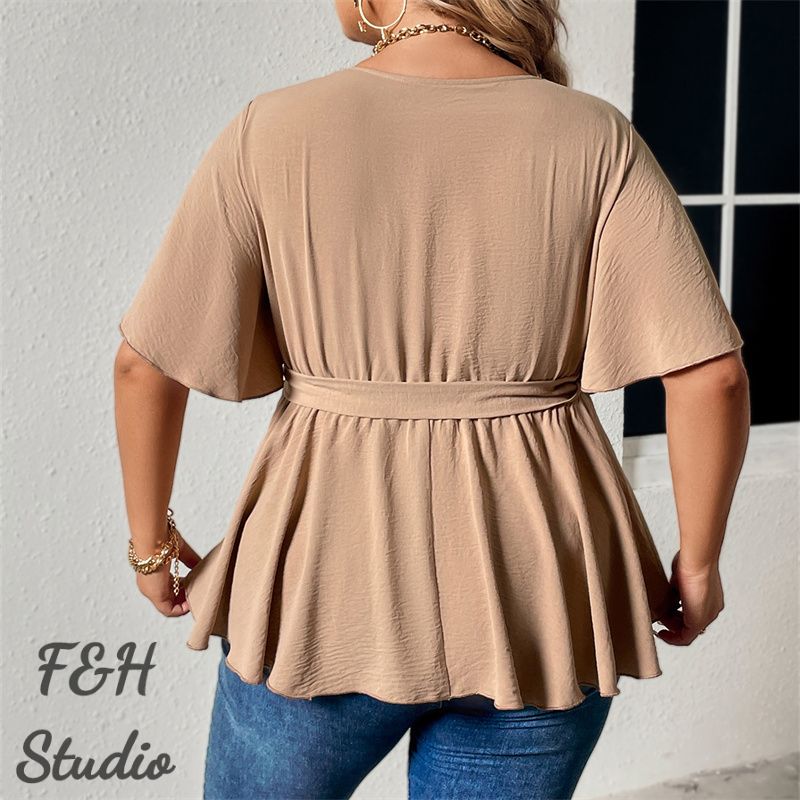 F&H 3603 XL-4XL V Neck Plus Size Casual Women Blouse