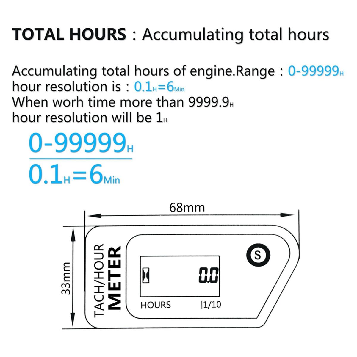 Universal Motorcycle 60000RPM LCD Digital Hour Meter