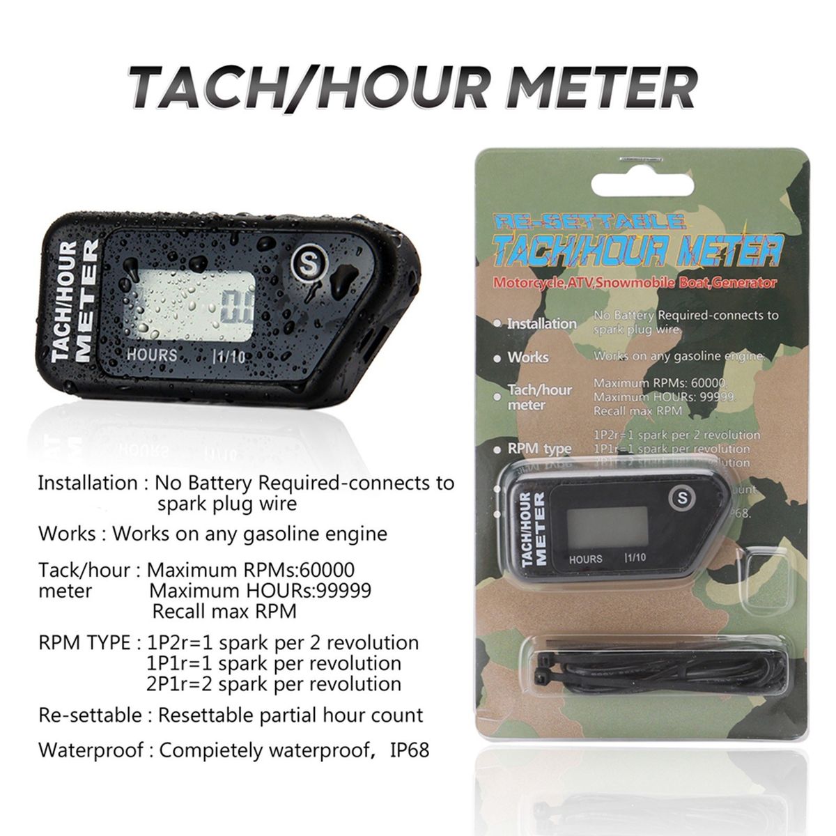 Universal Motorcycle 60000RPM LCD Digital Hour Meter