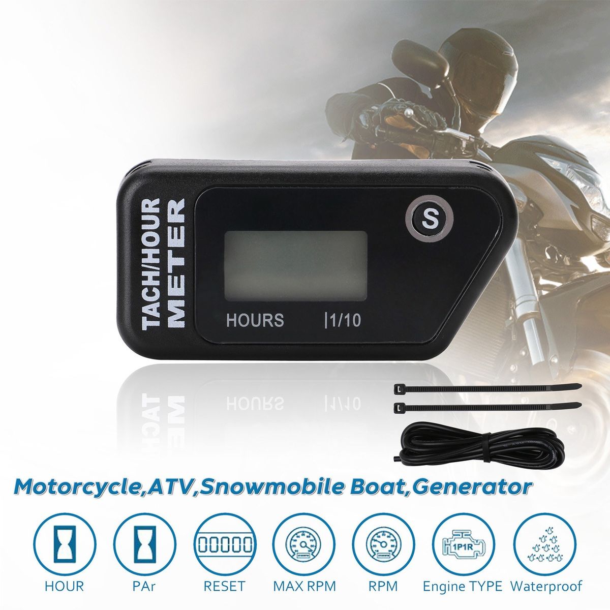 Universal Motorcycle 60000RPM LCD Digital Hour Meter