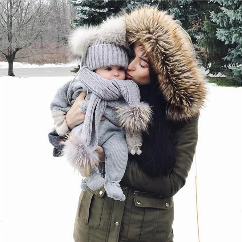 Winter Warm Knitted Scarf Muffler Ribbed Warm Wool Scarfs Infant Toddler Newborn Baby Scarf with Pom Pom Balls