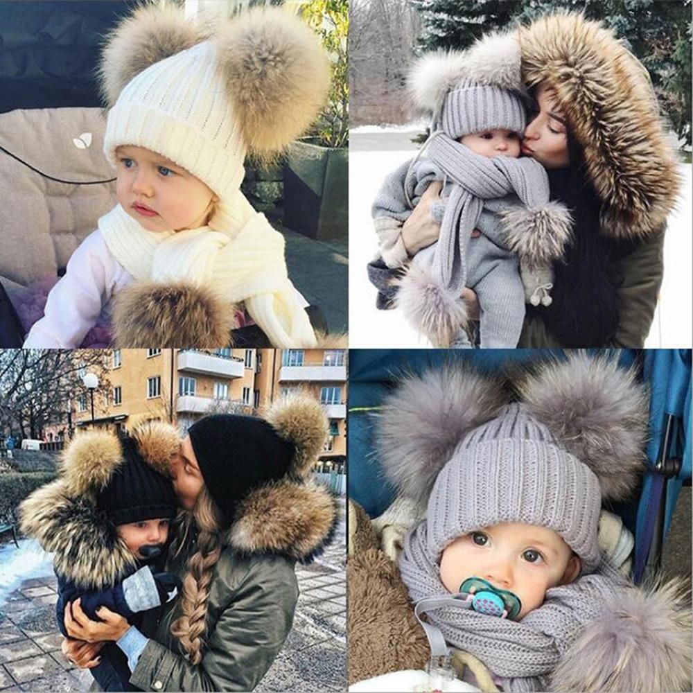 Winter Warm Knitted Scarf Muffler Ribbed Warm Wool Scarfs Infant Toddler Newborn Baby Scarf with Pom Pom Balls