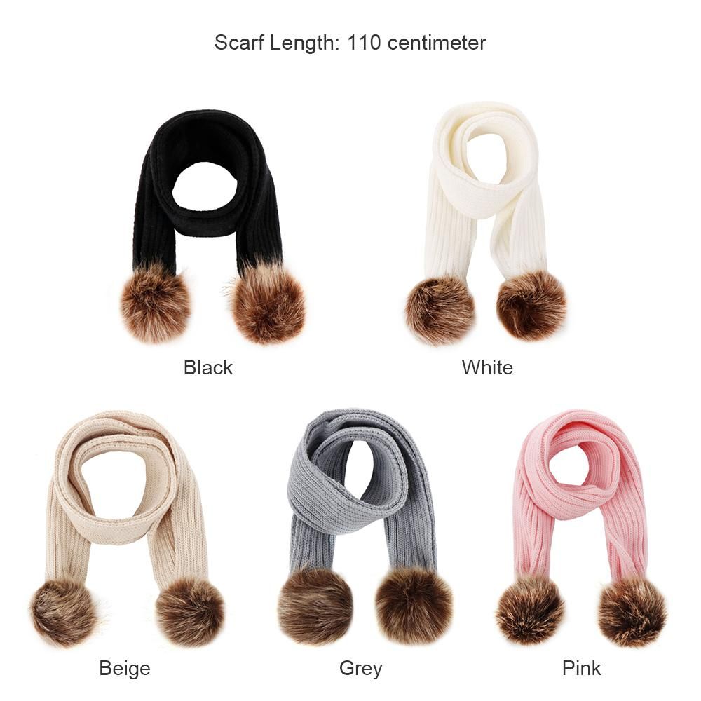 Winter Warm Knitted Scarf Muffler Ribbed Warm Wool Scarfs Infant Toddler Newborn Baby Scarf with Pom Pom Balls