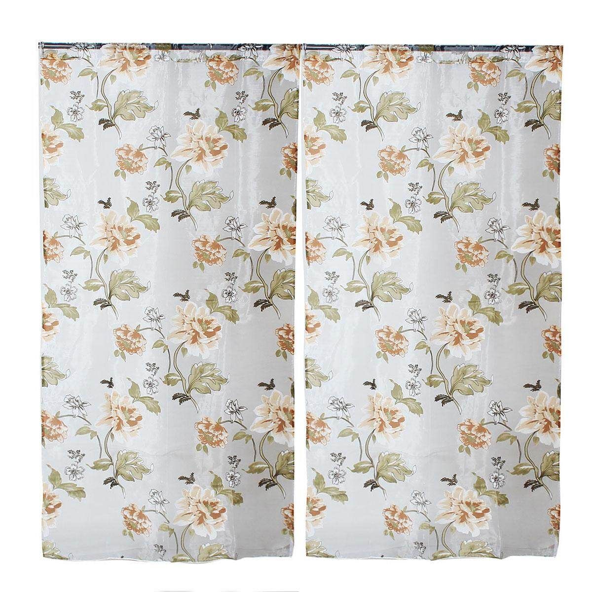 Newly Flower Curtain Panel Window Door Curtain Room Voile Drape Brown Rod