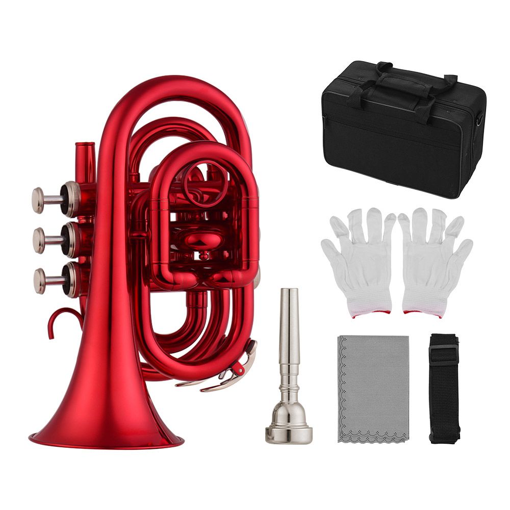 Mini Pocket Trumpet Bb Flat Brass Material Wind Instrument