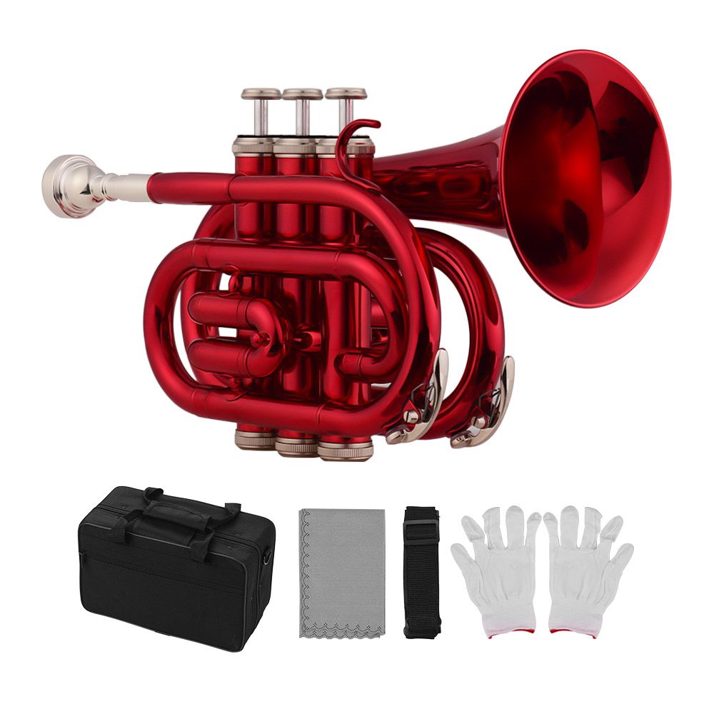 Mini Pocket Trumpet Bb Flat Brass Material Wind Instrument