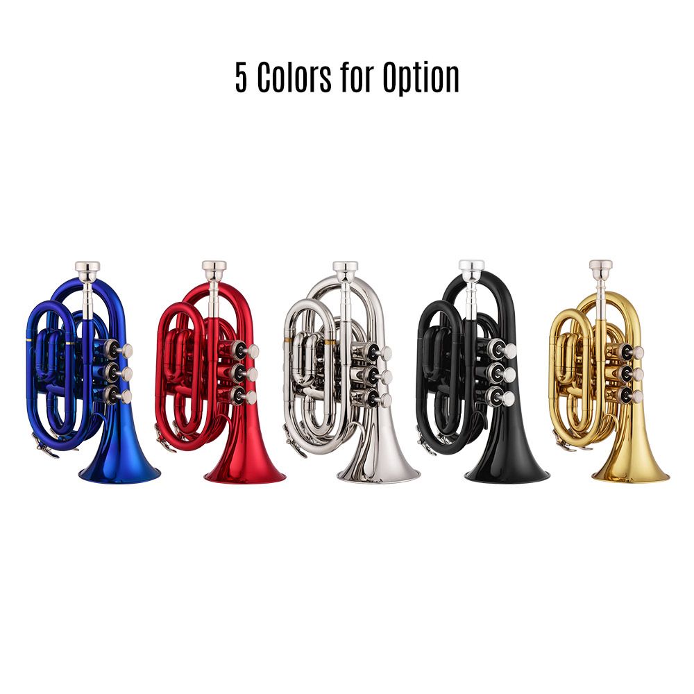 Mini Pocket Trumpet Bb Flat Brass Material Wind Instrument