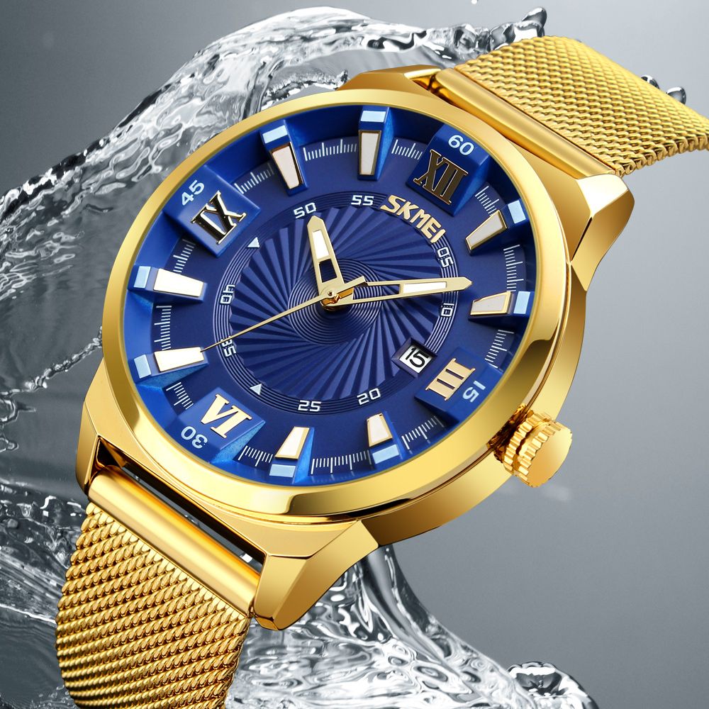 Men's Waterproof Time Date Quartz Wrist Watches-Blue
