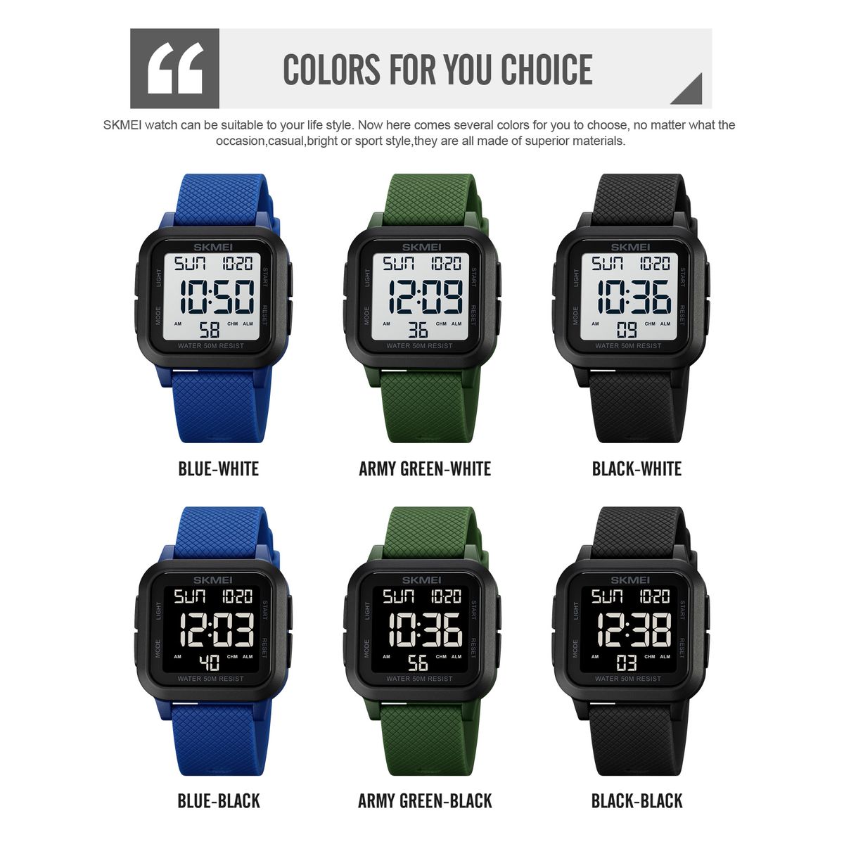Men Watches Stopwatch Countdown LED Light 5Bar Waterproof Wristwatches Date Clock